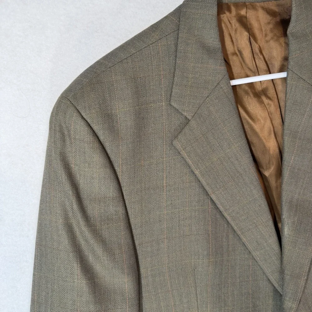 VTG Chaps Ralph Lauren Mens 42R Brown Plaid Two Button Blazer Wool Sport Coat